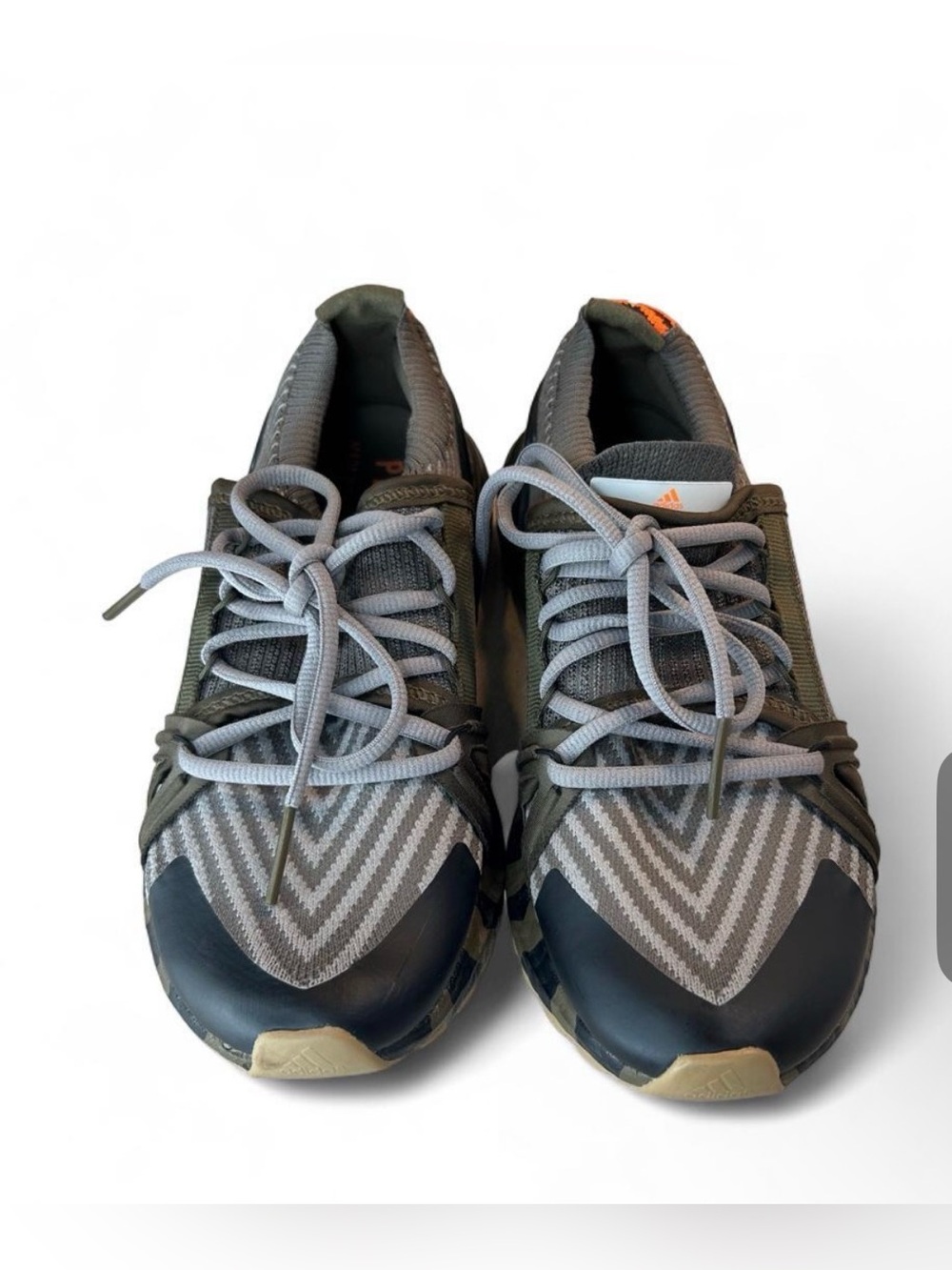 adidas Men’s Gray and Olive Knit Lace-Up Sneakers